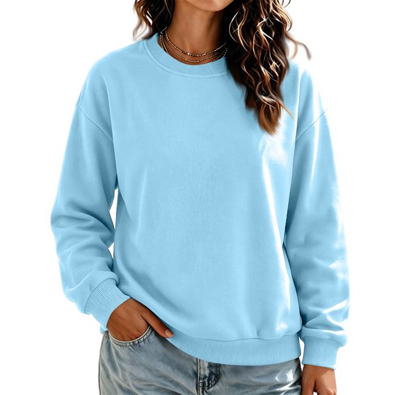 Women's Crewneck Sweatshirts Solid Color Long Sleeve Tops Drop Shoulder Loose Fit Pullovers Minimalist Autumn Winter Attire