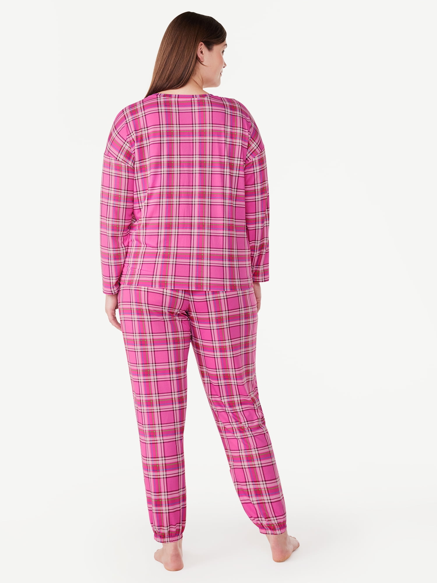 Joyspun Women’s Long Sleeve Tee and Joggers, 2-Piece Pajama Set, Sizes S-3X