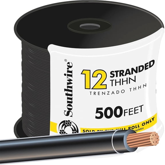 Southwire Building Wire Stranded Copper 12 Ga, 1 Conductor 20 Amp 600 V 90 Deg C 500 ' Black