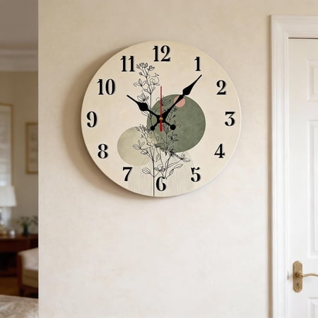 Yoofine Boho Botanical Round Wall Clock, Silent MDF 10 Inch Wildflower
