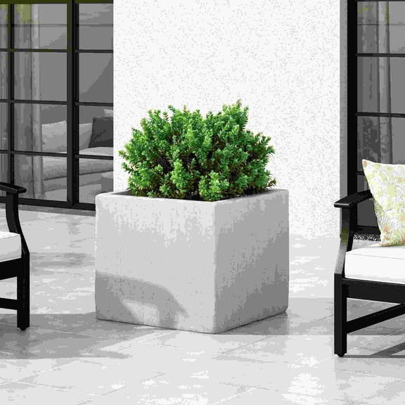 Lightweight Concrete Planter Box for Front Walkway, 21.5x21.5x18.75 Inch White Magnesium Oxide Planter for Patio Decor