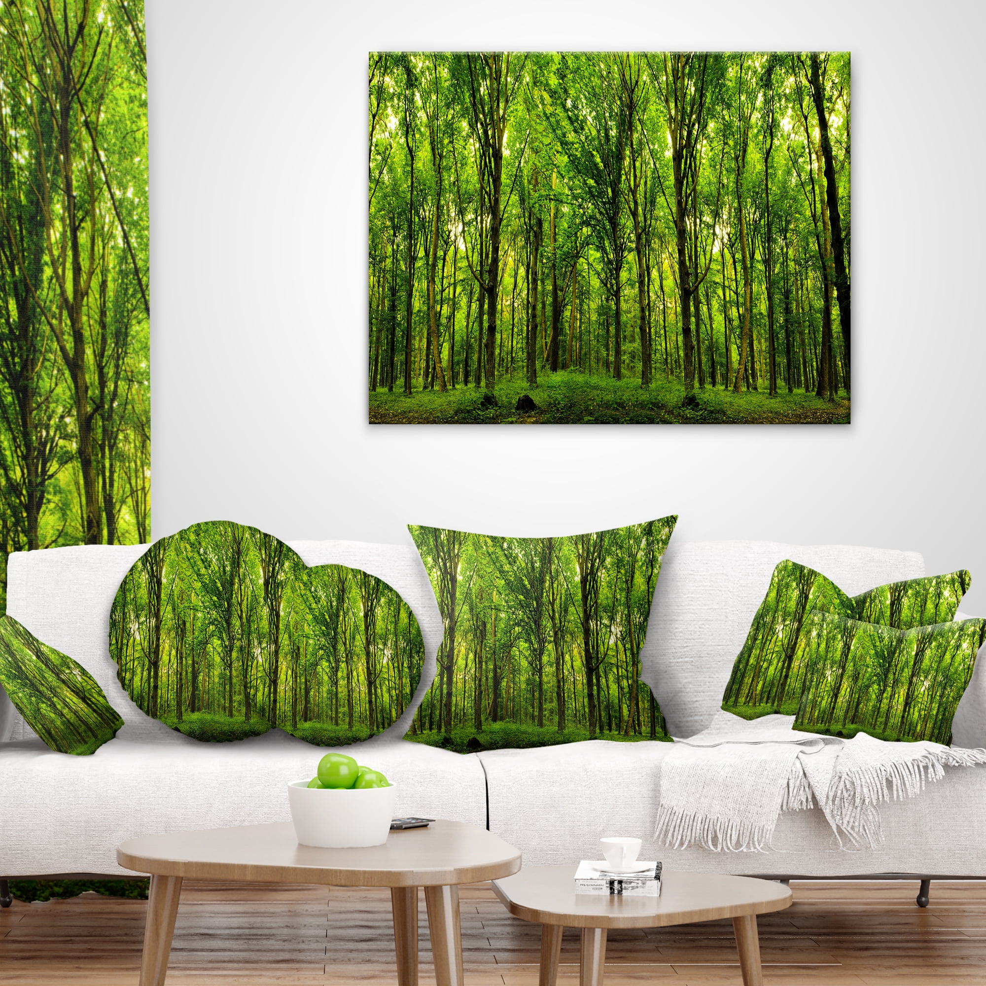 Designart Green Forest - Landscape Photo Throw Pillow - 12x20
