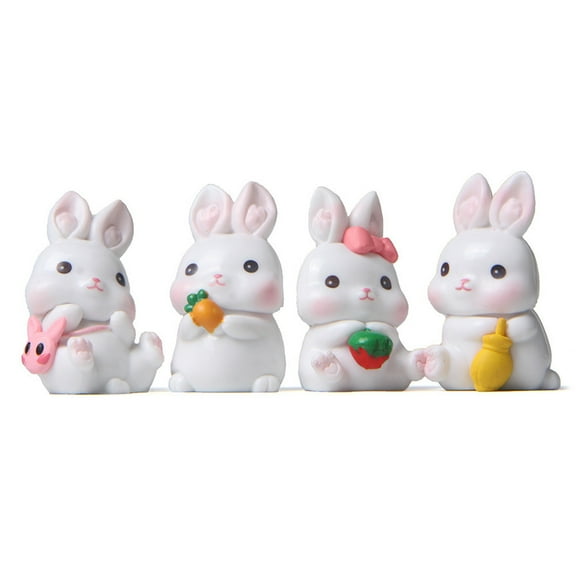 OOKWE Easter Bunny Ornament Set of 4 Miniature Resin Rabbit Figurine Cake Topper for Home Wedding Birthday Party Cake Decor