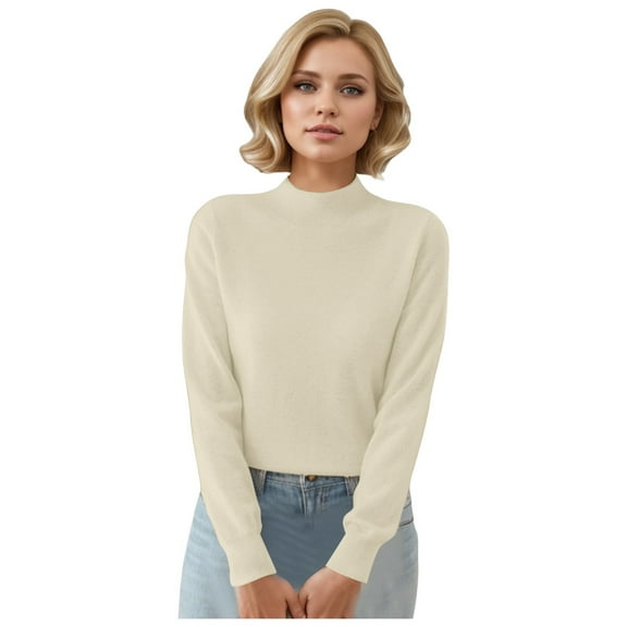 LEKDFST Fall Sweaters for Women 2025 Casual Crewneck Long Sleeve Lightweight Knit Pullover Sweater Tops Beige L