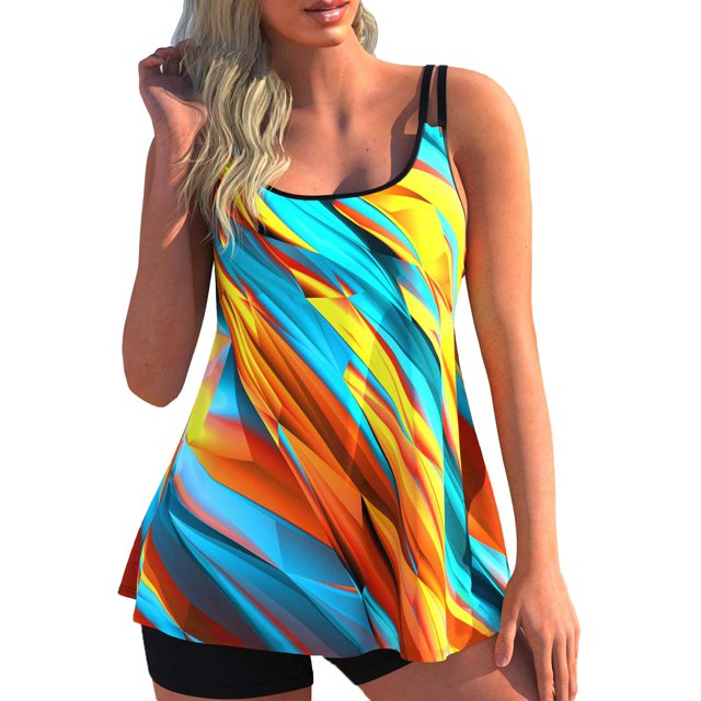 Traje de baño de 2 piezas con tirantes finos para mujer, traje de baño femenino con cuello redondo y cintura alta a la moda, traje de baño tipo 5 XXL