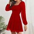 thumbnail image 4 of AOOCHASLIY Women's Trendy Casual Square Collar Solid Color Long Sleeve Slim Dress, 4 of 6