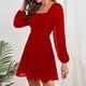 thumbnail image 4 of Vestido ajustado Pompotops de manga larga color sólido cuello cuadrado para mujer hdfakjf1263, 4 of 6