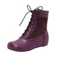 thumbnail image 1 of Purple Ladies Comfortable Lace Up Ankle Boots Round Toe Flat Sole Fashion Casual Versatile Winter Wear Chunky Design, 1 of 9