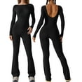 thumbnail image 6 of Douhoow Women Ribbed Yoga Jumpsuits Long Sleeve Backless Bodycon Romper Slim Fit Sports Bodysuits Streetwear, 6 of 8