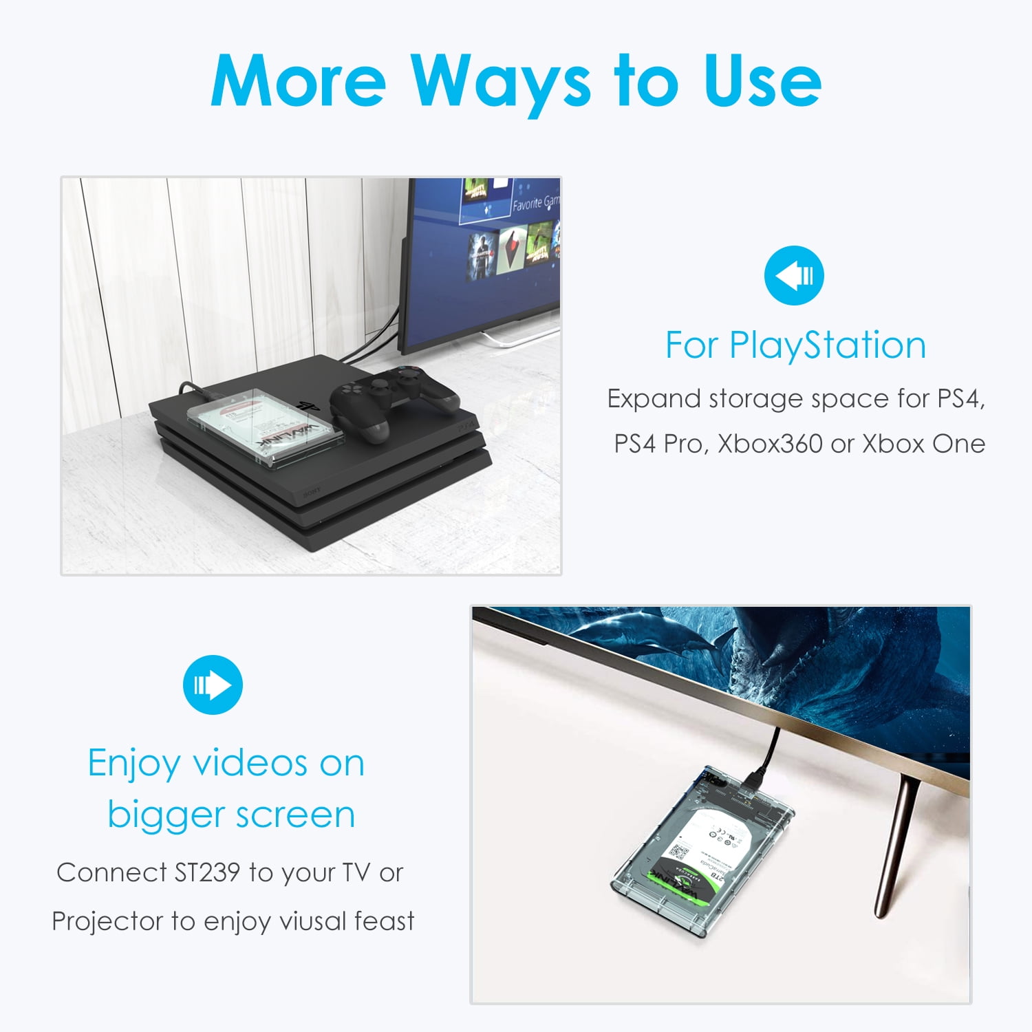 USB 3.0 to SATA External Hard Drive Enclosure for 2.5 inch 5mm/7mm/9.5mm SATA I/II/III HDD/SSD Support UASP Function, Max 4TB Tool-Free Design