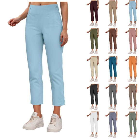 COMVALUE Pants for Women Stretch Cropped Summer Casual Capris Office Work Slacks Yoga Dress Pant Pants (White, XL)