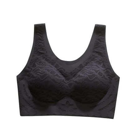 SMihono Women s Plus Size Full Comfy Convenient Cotton Bras for Older Women No Wire Coverage Front Closure Posture Back Unpadded Wireless Double Support Minimizer Bra Black XXL US(12)