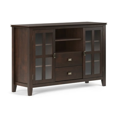 Simpli Home Artisan TV Media Stand in Dark Chestnut Brown