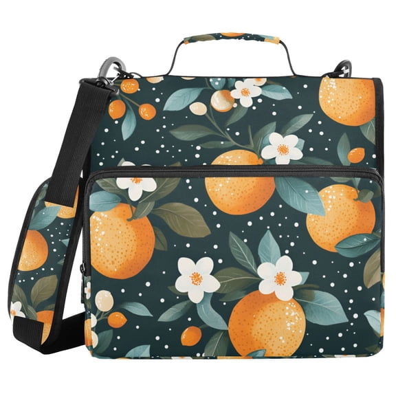 FORMRS Zipper Binder with Shoulder Strap 2-inch Ring 500 Sheet Capacity File Bag, Green Oranges
