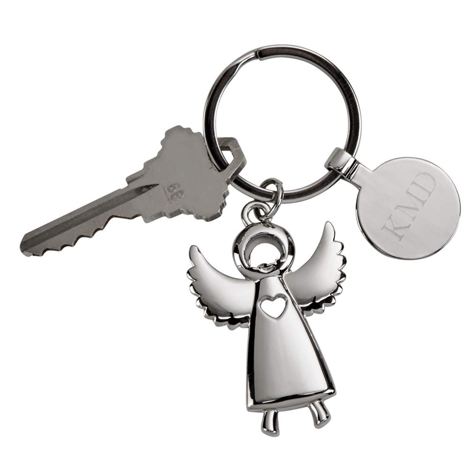 Nickel-plated Standing Angel Key Ring with Engraving Tag QGM18703