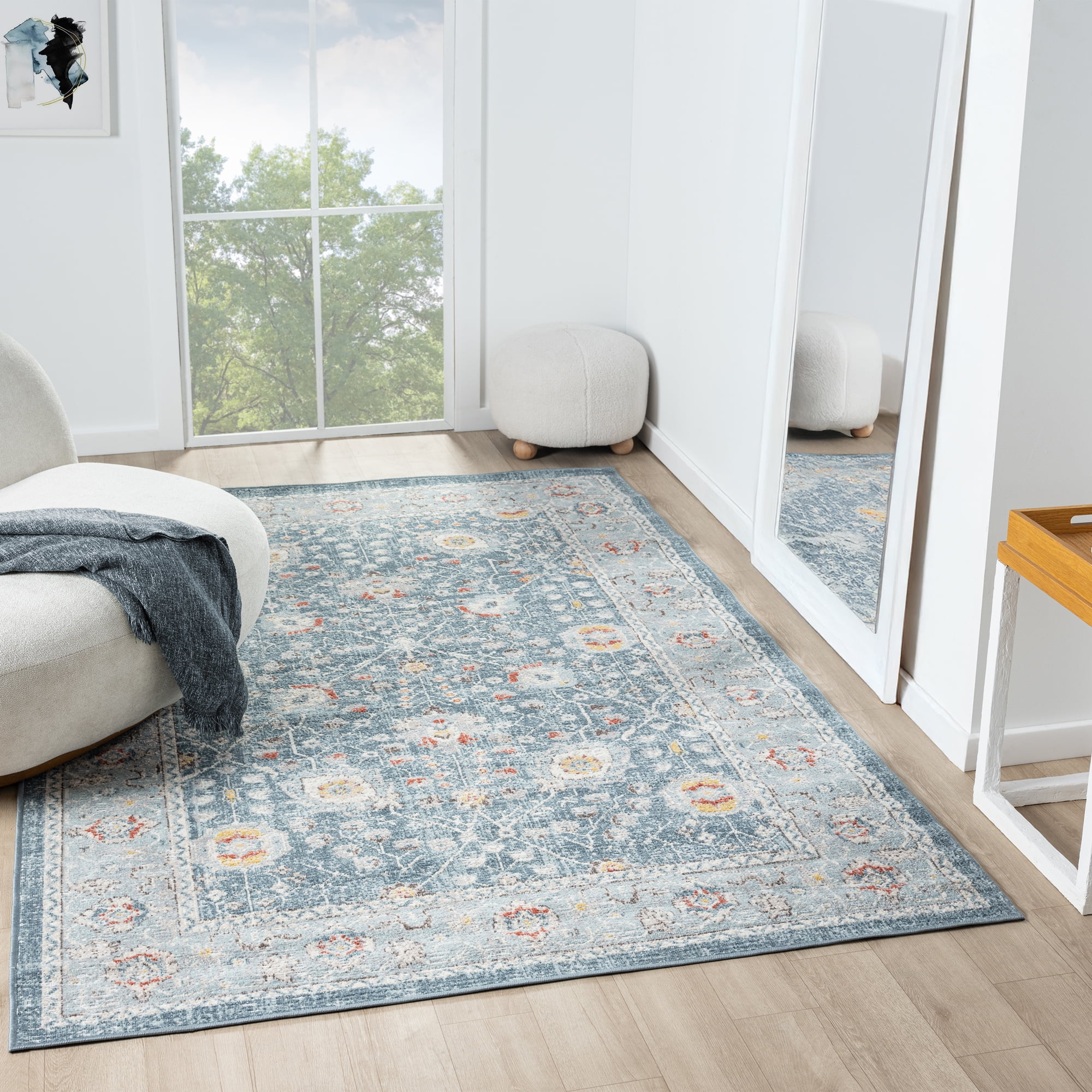 Ox Bay Blake 9' x 12' Indoor/Outdoor Area Rug, Blue/Rust Medallion, Durable and Easy Care