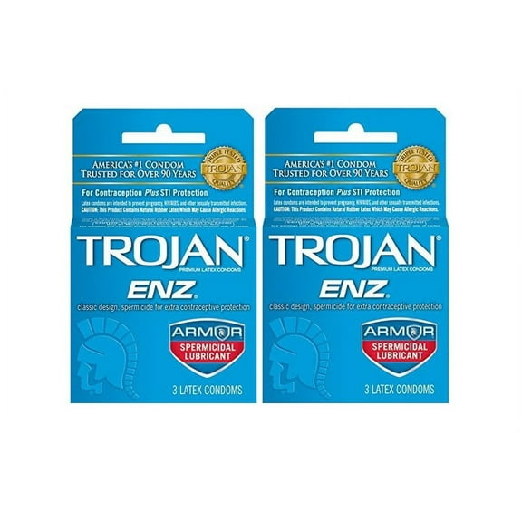2 Pack - TROJAN Enz Condoms Spermicidal Lubricant Latex 3 Each