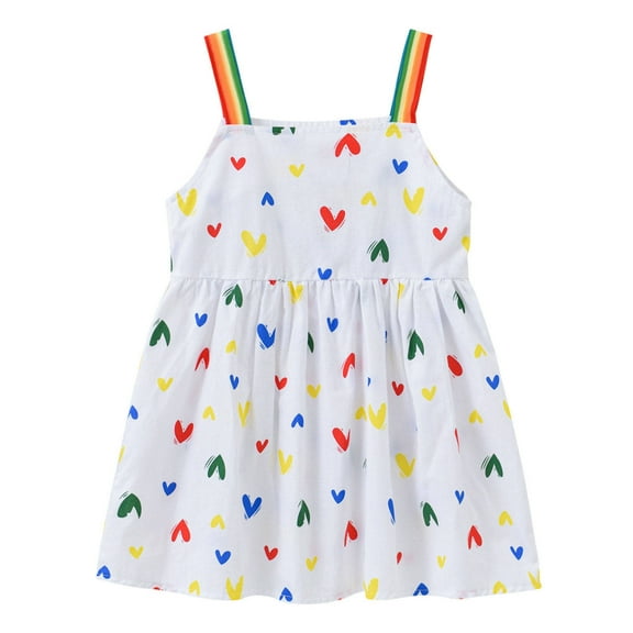 vdgthytj Toddler Baby Girls Dress Summer Outfits Cute Heart Printed Sleeveless Casual Beach Party Sundress