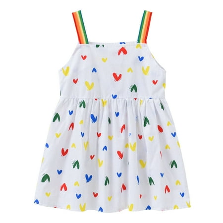 

Kukoosong Summer Toddler Girls Casual Dresses Toddler Kids Baby Girl Clothes Fashion Cute Sleeveless Sweet Heart Rainbow Print Slip Dress White 18 Months