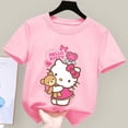 thumbnail image 4 of Camiseta de Hello Kitty para niños y niñas, ropa bonita de dibujos animados, ropa con estampado de figuras de Anime, Top rosa, regalo de verano, 4 of 5