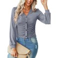 thumbnail image 4 of Liacowi Women Ruched Crop Top Solid Color Long Sleeve V-Neck Blouse Button Down Slim Tops Casual Tees Shirts for Junirs, 4 of 9