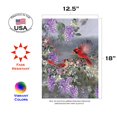 thumbnail image 2 of Toland Home Garden Two Cardinals 12.5 x 18 Inch Decorative Spring Lilac Flower Cardinal Bird Garden Flag, 2 of 4