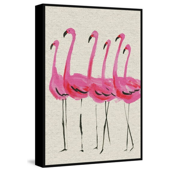 Flamants Roses Floater Framed Painting Print on Canvas