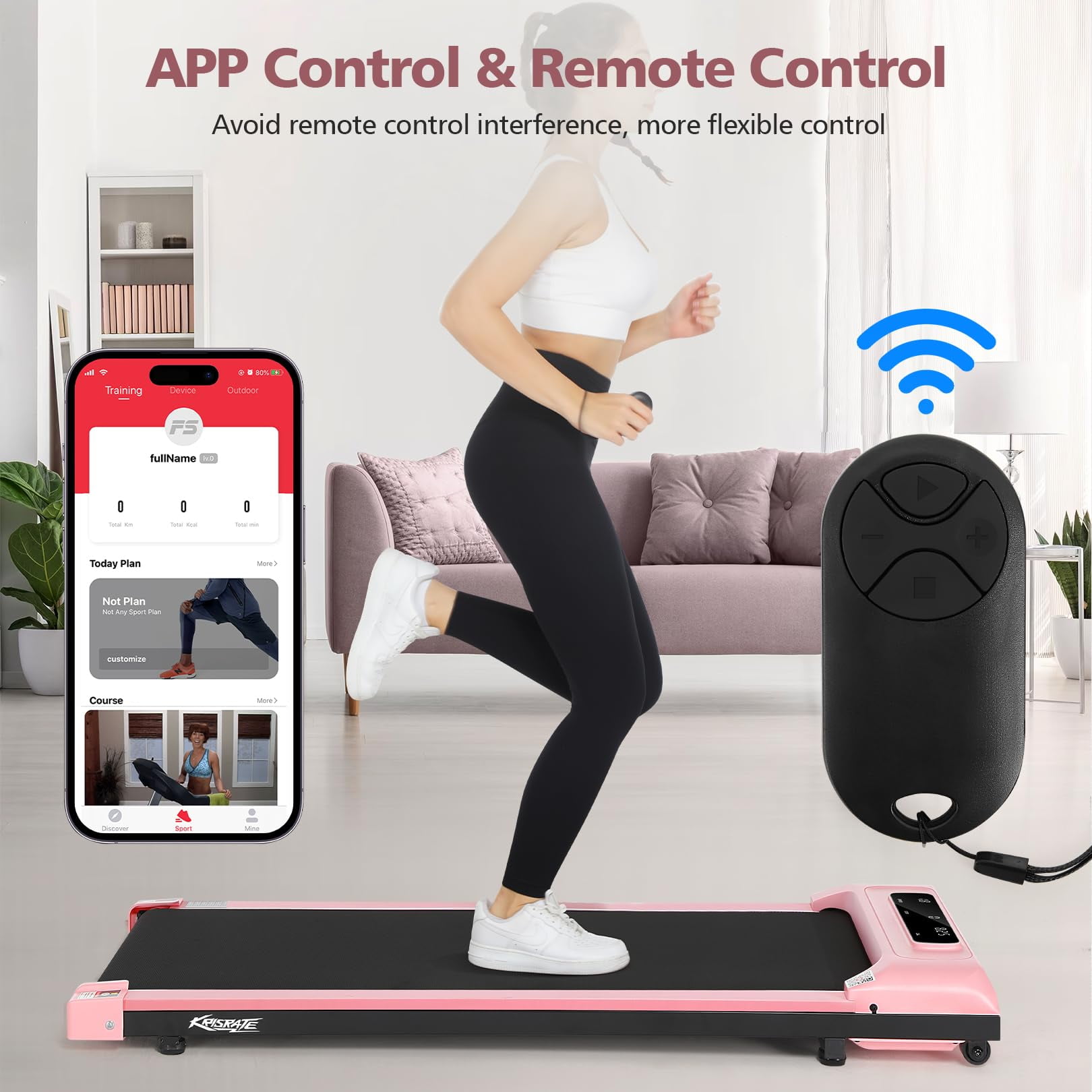 KRISRATE Walking Pad Treadmill with LED Display, Under Desk Treadmill with APP & Remote Control, Portable Treadmills for Home Office with Quiete, Max 250lbs Weight Capacity & Installation-Free