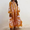 thumbnail image 2 of BangWanChi Beach Dresses for Women Vacation Dresses for Women Casual Summer Sexy Dresses for Women Women Loose Floral Print V-Neck Long Sleeve Bandage Bohemian Beach Maxi Dress, 2 of 6