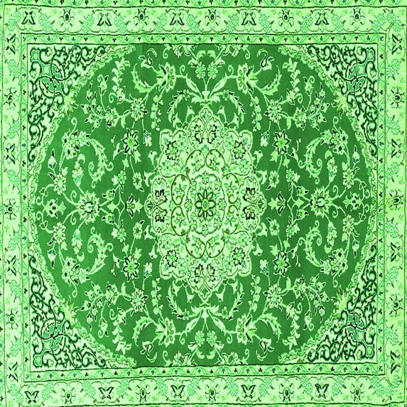 Ahgly Company Indoor Square Medallion Green Traditional Area Rugs, 7' Square