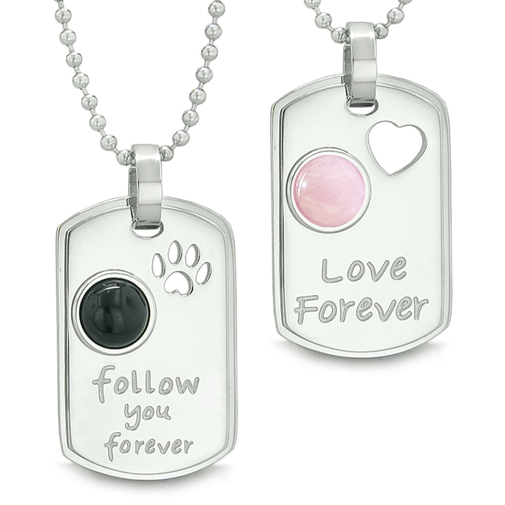 Yin Yang Love Couple Magic Amulets Dog Tags Simulated Onyx White Simulated Cats Eye Pendant Necklaces 