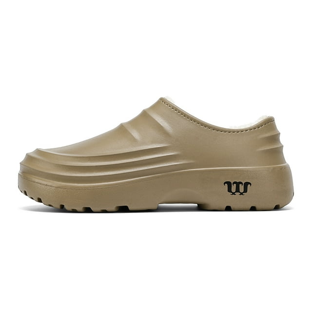 Pantoufles d'Hiver pour Hommes Doublées de Velours, Chaudes, Imperméables, Légères, Chaussures de Cuisine pour Chef, Résistantes à l'Usure, Pantoufle de Travail pour la Maison, Semelle Souple pour Homme tzw