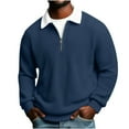 thumbnail image 2 of DODADAWANJ Men's Waffle Knit Shirts Casual Zip Up Shirt Solid Color Long Sleeve Collared Tops for Fall Spring Navy L, 2 of 9