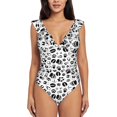 thumbnail image 2 of Yiaed Black Footprints Print Women's Ruffled One Piece Swimsuit V Neck Swimwear Slimming Monokini for Woman-X-Large, 2 of 8