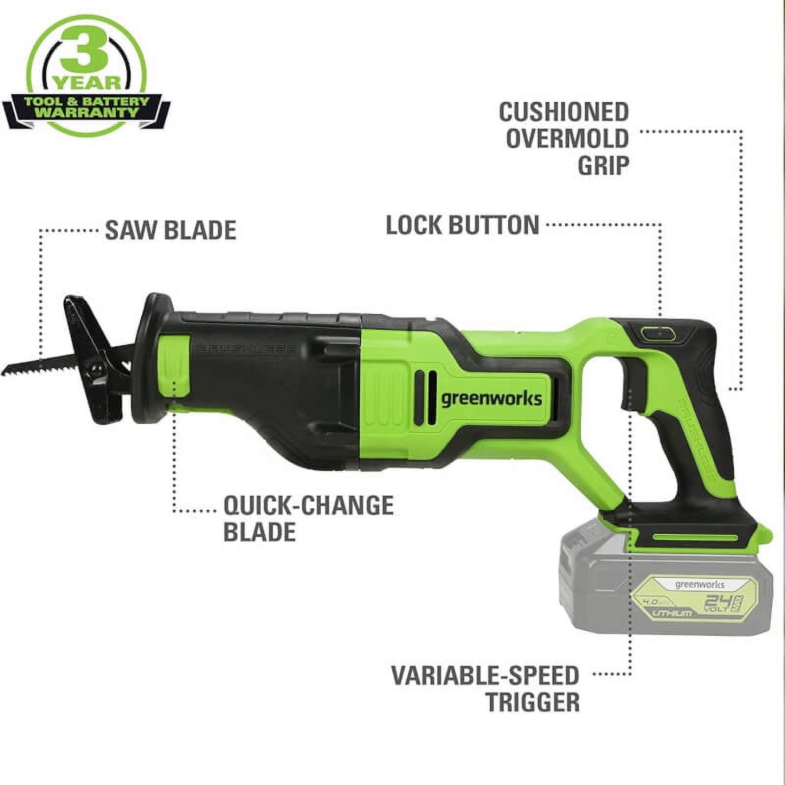 Greenworks 24V Brushless Reciprocating Saw Battery Not Included RS24L00 Walmart