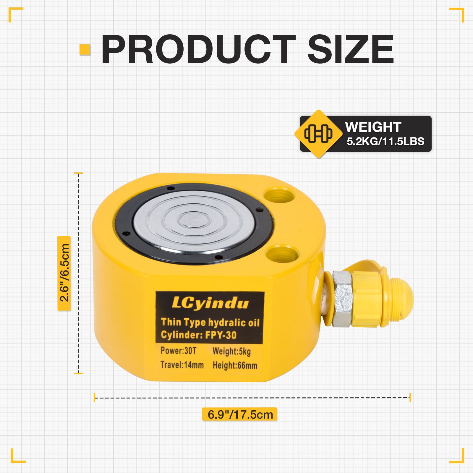 Dawot 30T Hydraulic Cylinder Jack 0.55"(14mm) Stroke Low Profile Hydraulic Ram Cylinder