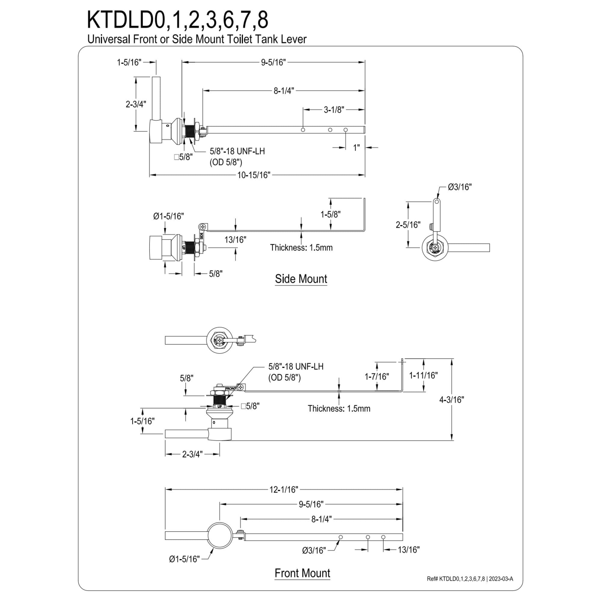 Kingston Brass KTDLD6 Concord Universal Front or Side Mount Toilet Tank Lever in Polished Nickel