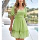 thumbnail image 3 of Vestido corto de manga abombada para mujer, vestido fruncido de Color puro elegante informal a la moda para trabajo de oficina, 3 of 7