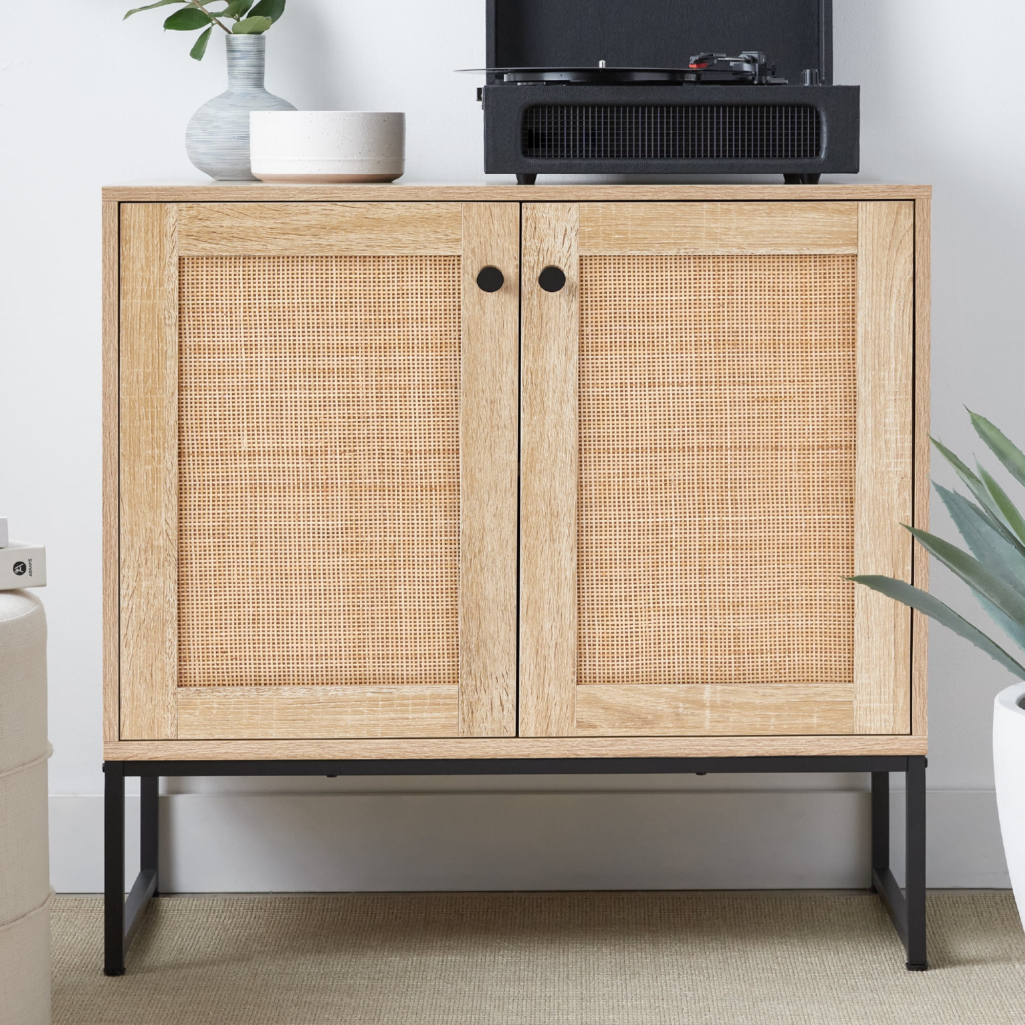 Best Choice Products 2-Door Rattan Storage Cabinet, Accent Furniture, Cupboard w/ Non-Scratch Foot Pads - Natural