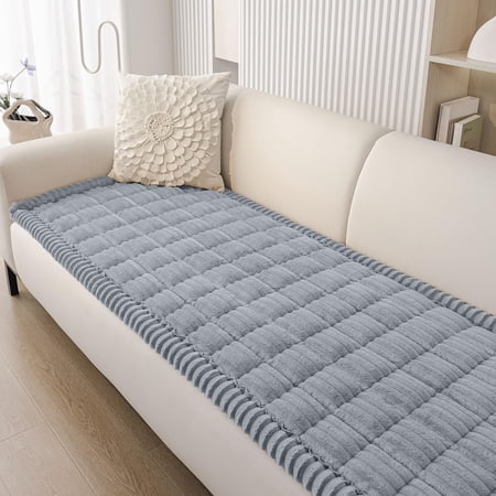 decorUhome Couch Covers for 2 Cushion Couch Sofa, Non Slip Fuzzy Couch Covers for Pets, Washable Slipcover for Dogs(Grey, 27.6" x 59")
