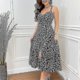 thumbnail image 1 of Vestido con estampado de leopardo a la moda para mujer, vestido de longitud media con volantes, sin mangas, con cuello Halter y estampado, 1 of 3