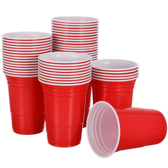 FELTECHELECTR 50 vasos desechables de plástico rojos de 450 ml, vajilla para fiestas, juegos, cafeterías, bares y restaurantes.
