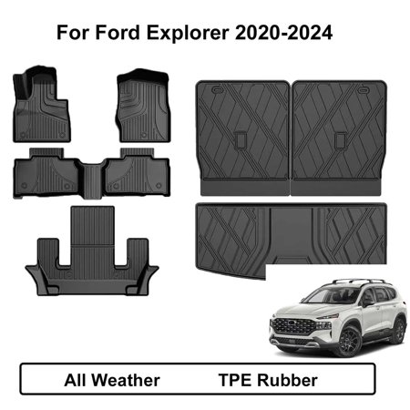 aomsazto car floor mats & cargo liner & backrest mat for ford explorer 2020-2024 row trunk mat full set tpe all weather protection