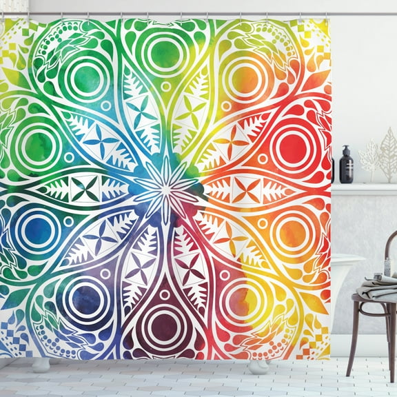 Ambesonne Mandala Shower Curtain, Watercolor Bohemian Design, 69"Wx70"L, Multicolor