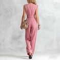 thumbnail image 3 of Women's V Neck Wide Leg Jumpsuit Sleeveless Belted Casual Dressy One Piece Outfit, 3 of 5