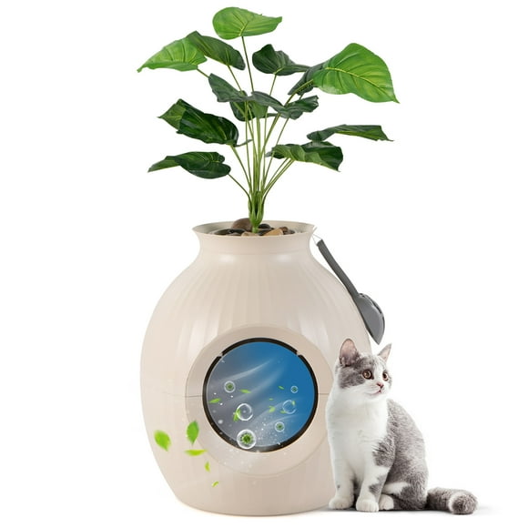 Gymax Plant Cat Litter Box w/ Smart Odor Removal Hidden Cat Litter Box Furniture