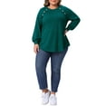 thumbnail image 3 of Agnes Orinda Women's Plus Size Tops Ribbed Knit Crew Neck Long Sleeve Casual Tunic Blouses with Button Decor 1X Green, 3 of 7