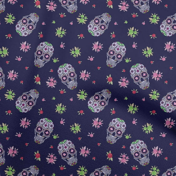 oneOone Cotton Poplin Navy Blue Fabric Skull Diy Clothing Quilting Fabric Print Fabric By Yard 56 Inch Wide