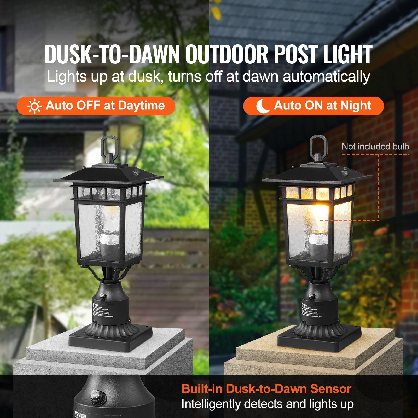CAFORKP 2-Pack Dusk to Dawn Outdoor Lamp Post Lights - 15.75" Pole Mount, Weatherproof Fixtures