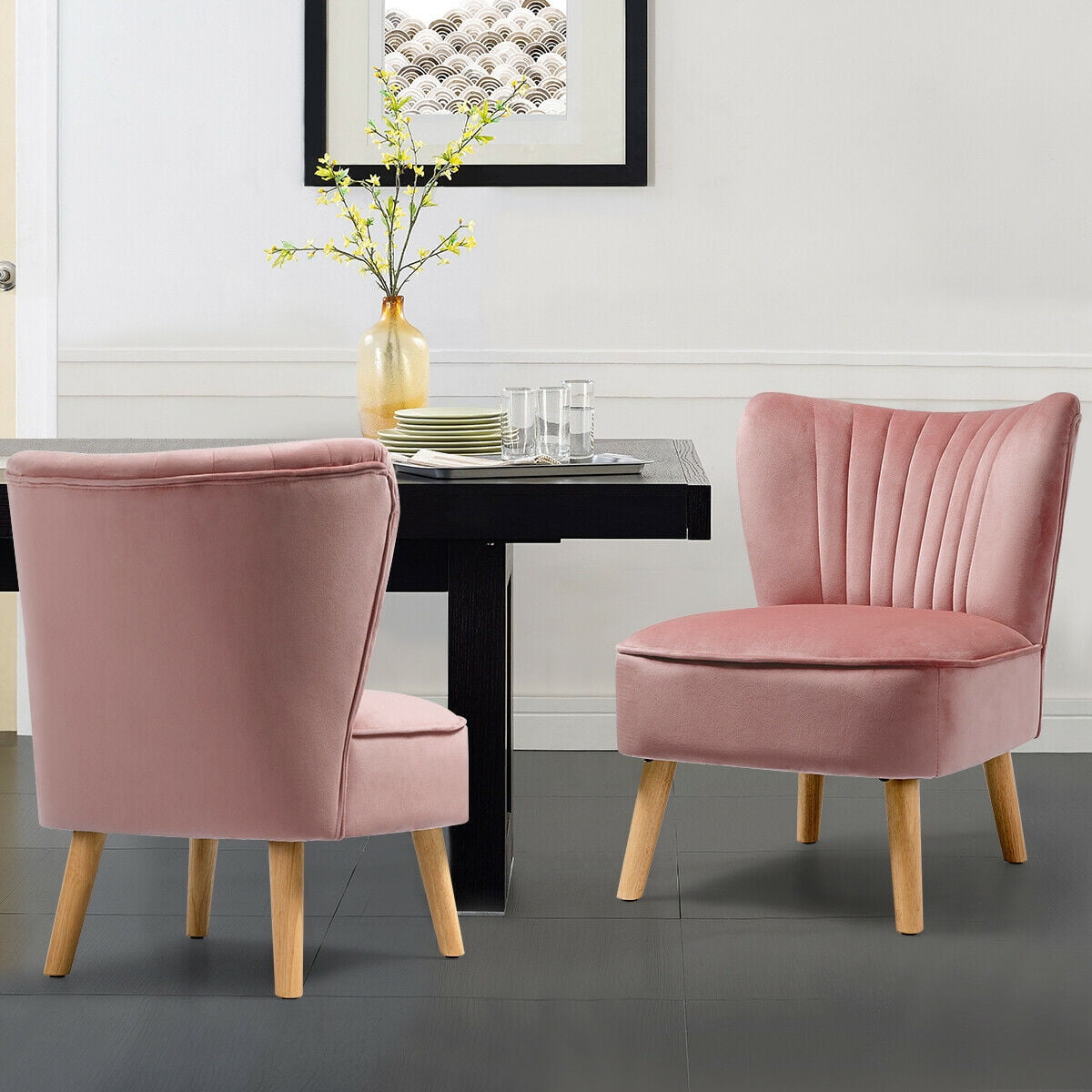 Gymax 2PCS Accent Leisure Chair Single Sofa Armless w/ Wood Legs Pink